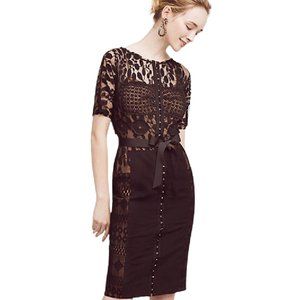 Anthropologie Black Lace Midi Dress with Belt